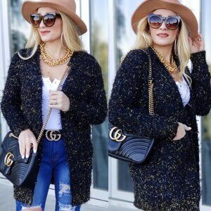 PARIS Gold Sparkly Black Cardigan with Poc…